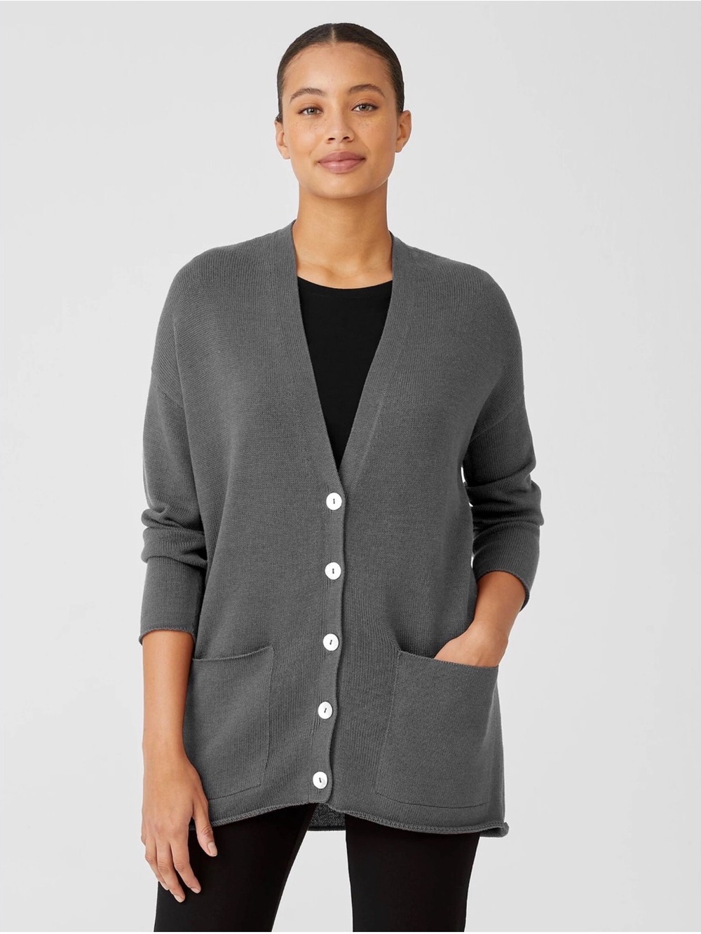 Eileen Fisher Peruvian Organic Cotton Blend VNeck Cardigan 3X Curvy Girl Long